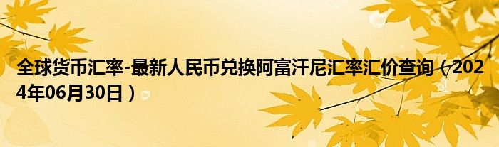 全球货币汇率-最新人民币兑换阿富汗尼汇率汇价查询（2024年06月30日）