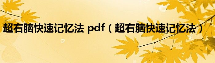 超右脑快速记忆法 pdf（超右脑快速记忆法）