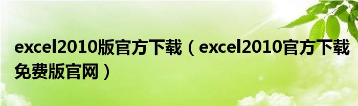 excel2010版官方下载（excel2010官方下载免费版官网）