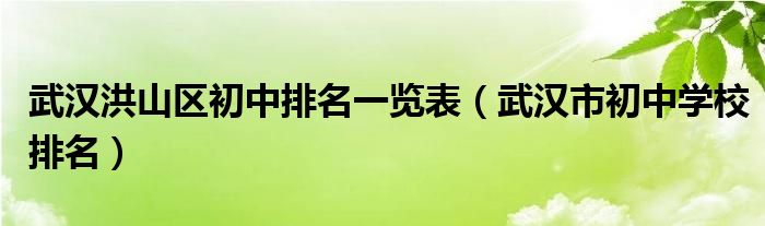 武汉洪山区初中排名一览表（武汉市初中学校排名）