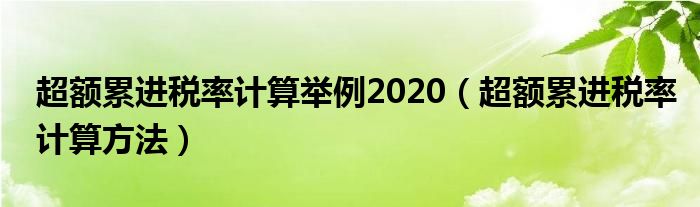 超额累进税率计算举例2020（超额累进税率计算方法）