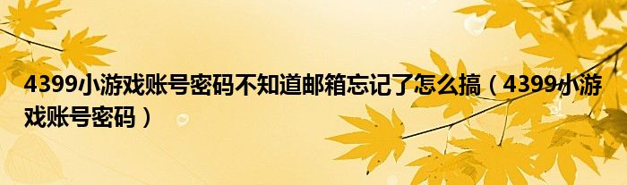 4399小游戏账号密码不知道邮箱忘记了怎么搞（4399小游戏账号密码）