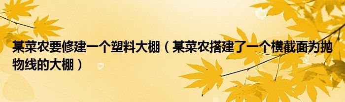 某菜农要修建一个塑料大棚（某菜农搭建了一个横截面为抛物线的大棚）