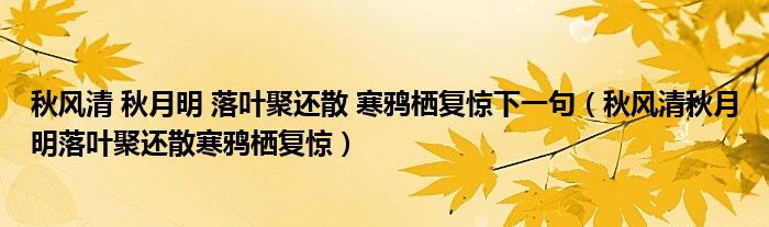 秋风清 秋月明 落叶聚还散 寒鸦栖复惊下一句（秋风清秋月明落叶聚还散寒鸦栖复惊）