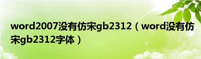 word2007没有仿宋gb2312（word没有仿宋gb2312字体）