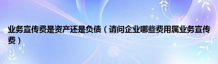 业务宣传费是资产还是负债（请问企业哪些费用属业务宣传费）