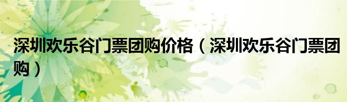 深圳欢乐谷门票团购价格（深圳欢乐谷门票团购）