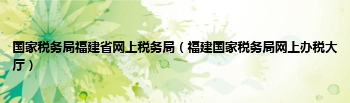 国家税务局福建省网上税务局（福建国家税务局网上办税大厅）