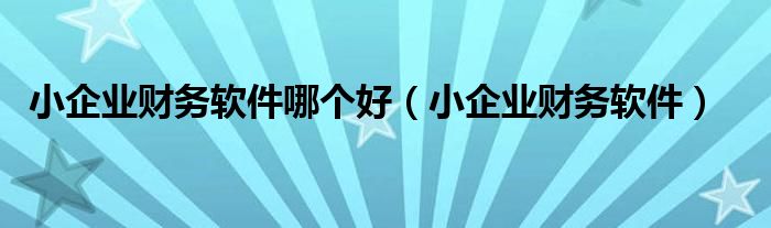 小企业财务软件哪个好（小企业财务软件）