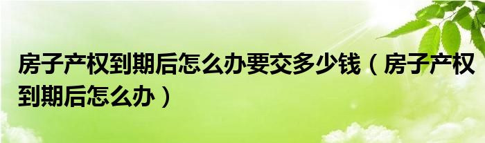 房子产权到期后怎么办要交多少钱（房子产权到期后怎么办）