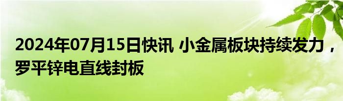 2024年07月15日快讯 小金属板块持续发力，罗平锌电直线封板