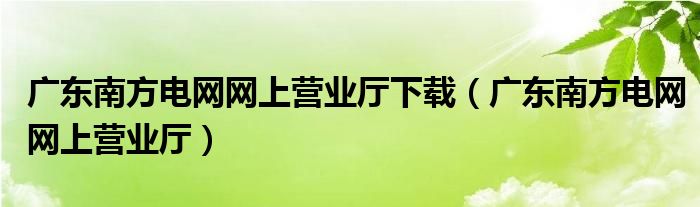 广东南方电网网上营业厅下载（广东南方电网网上营业厅）