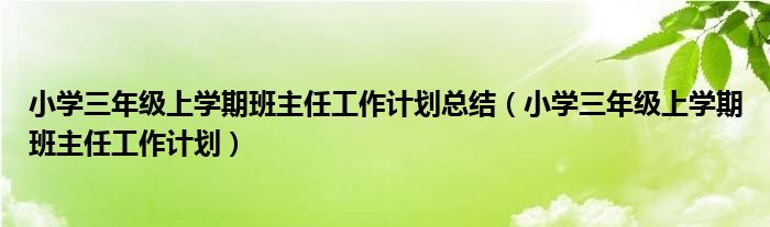 小学三年级上学期班主任工作计划总结（小学三年级上学期班主任工作计划）