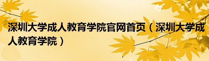 深圳大学成人教育学院官网首页（深圳大学成人教育学院）