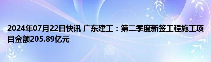 2024年07月22日快讯 广东建工：第二季度新签工程施工项目金额205.89亿元