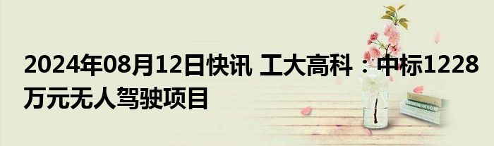 2024年08月12日快讯 工大高科：中标1228万元无人驾驶项目