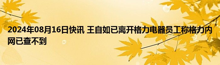 2024年08月16日快讯 王自如已离开格力电器员工称格力内网已查不到