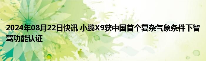 2024年08月22日快讯 小鹏X9获中国首个复杂气象条件下智驾功能认证