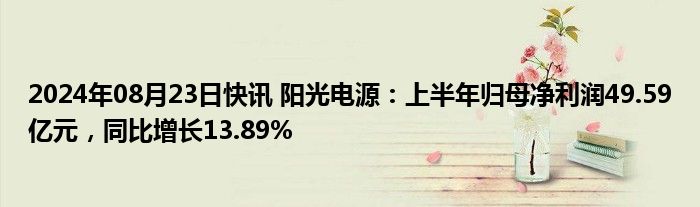 2024年08月23日快讯 阳光电源：上半年归母净利润49.59亿元，同比增长13.89%