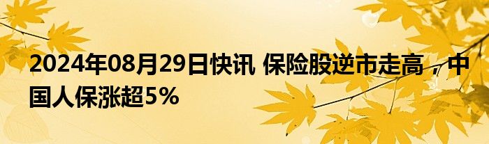 2024年08月29日快讯 保险股逆市走高，中国人保涨超5%