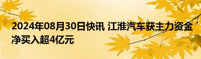 2024年08月30日快讯 江淮汽车获主力资金净买入超4亿元