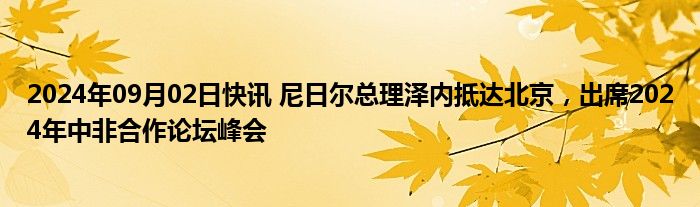 2024年09月02日快讯 尼日尔总理泽内抵达北京，出席2024年中非合作论坛峰会