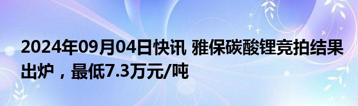 2024年09月04日快讯 雅保碳酸锂竞拍结果出炉，最低7.3万元/吨