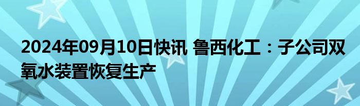 2024年09月10日快讯 鲁西化工：子公司双氧水装置恢复生产