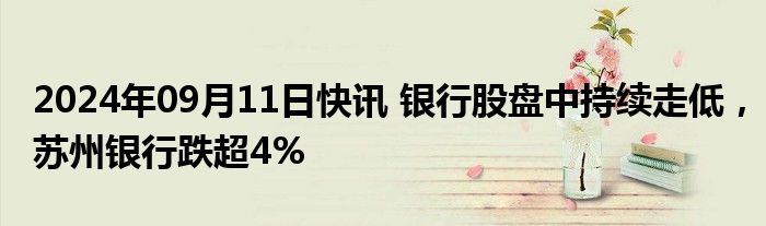 2024年09月11日快讯 银行股盘中持续走低，苏州银行跌超4%