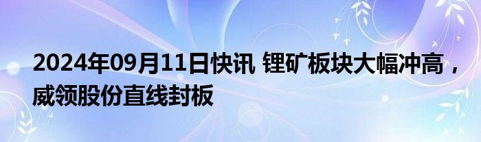 2024年09月11日快讯 锂矿板块大幅冲高，威领股份直线封板