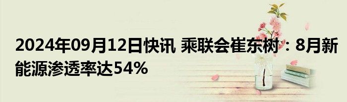 2024年09月12日快讯 乘联会崔东树：8月新能源渗透率达54%