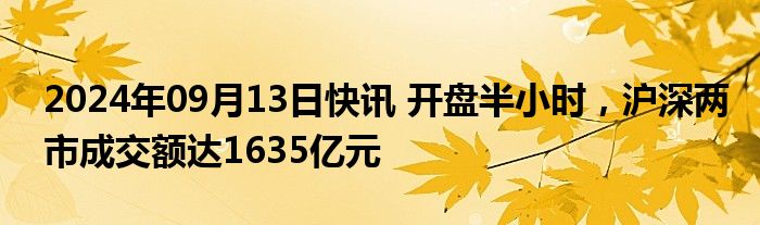 2024年09月13日快讯 开盘半小时，沪深两市成交额达1635亿元