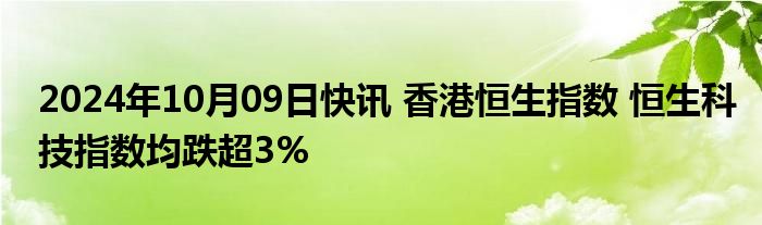 2024年10月09日快讯 香港恒生指数 恒生科技指数均跌超3%