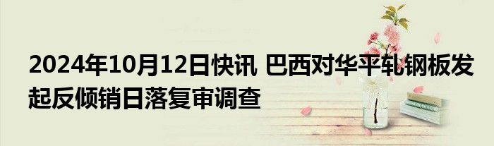 2024年10月12日快讯 巴西对华平轧钢板发起反倾销日落复审调查