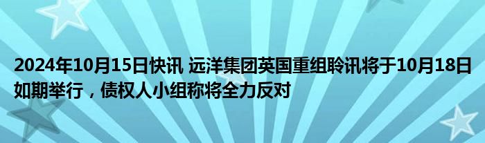 2024年10月15日快讯 远洋集团英国重组聆讯将于10月18日如期举行，债权人小组称将全力反对