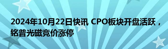 2024年10月22日快讯 CPO板块开盘活跃，铭普光磁竞价涨停