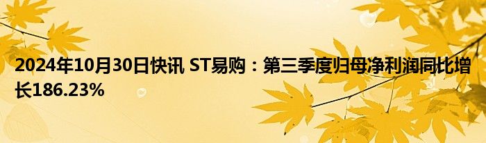 2024年10月30日快讯 ST易购：第三季度归母净利润同比增长186.23%