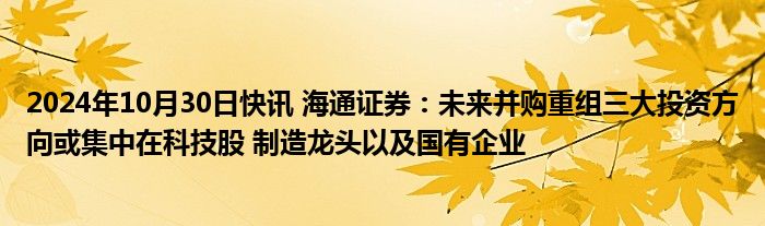 2024年10月30日快讯 海通证券：未来并购重组三大投资方向或集中在科技股 制造龙头以及国有企业