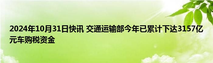 2024年10月31日快讯 交通运输部今年已累计下达3157亿元车购税资金